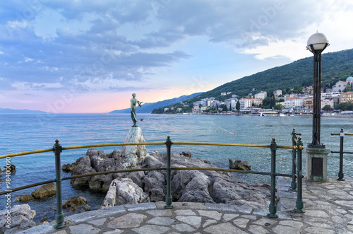 View from the Promenade of Opatija in Istria at evening, Croatia photo