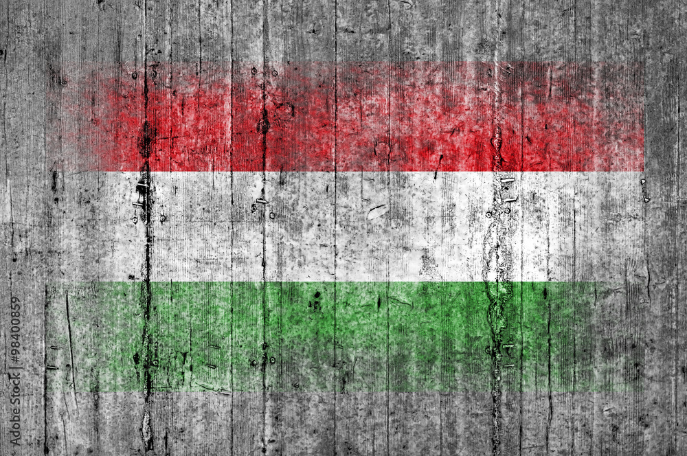 Hungary flag painted on background texture gray concrete
