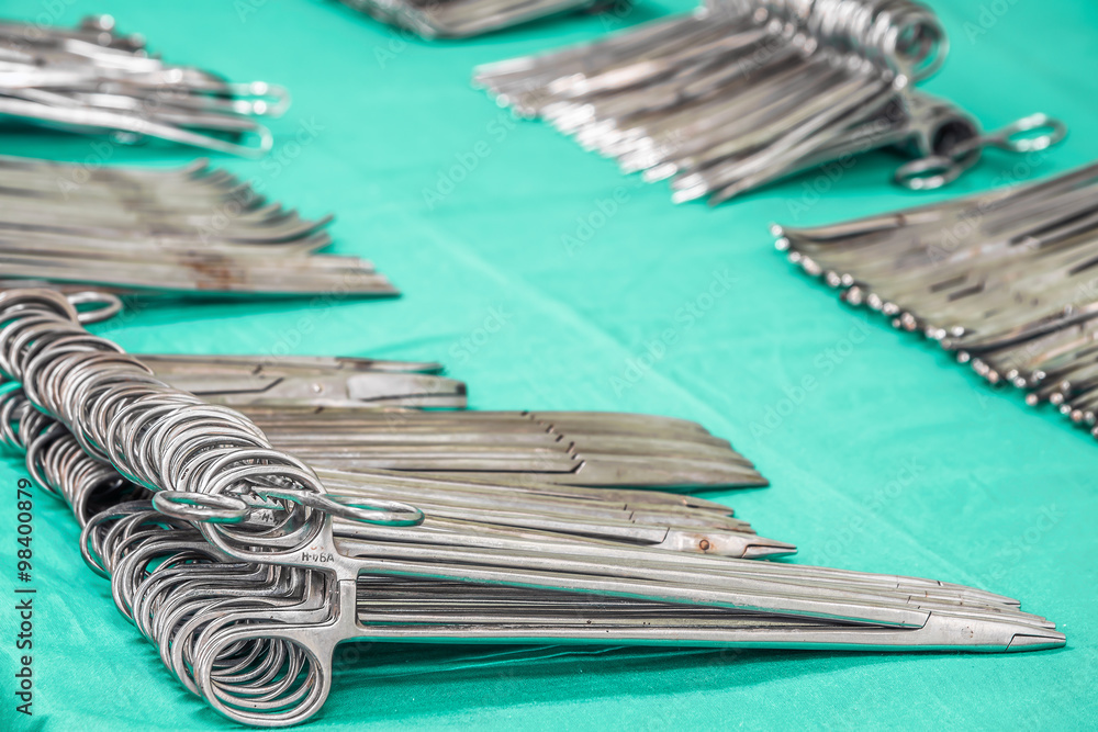 Sterile surgical instruments on the table