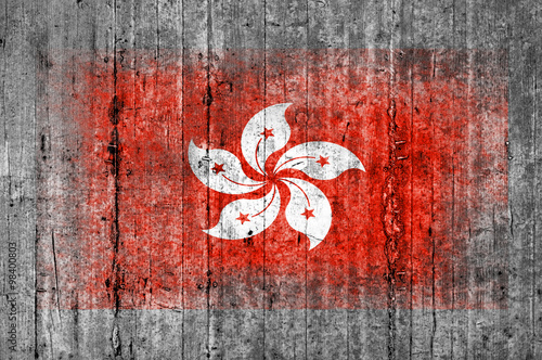 Hong Kong flag painted on background texture gray concrete photo