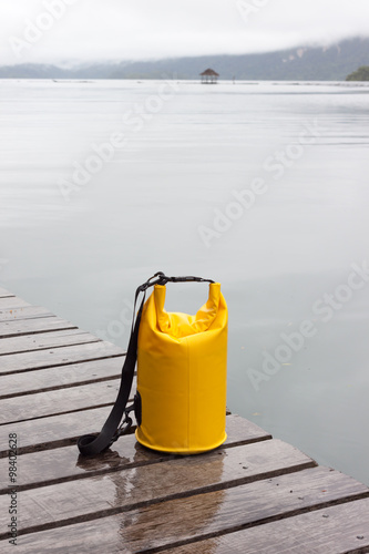 Waterproof bag on timber walk way