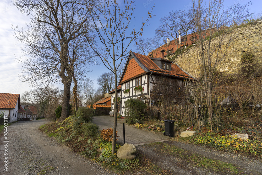 Street view of Hornburg, a old medieval town in Lower Saxony located on the German Timber-Frame Road.