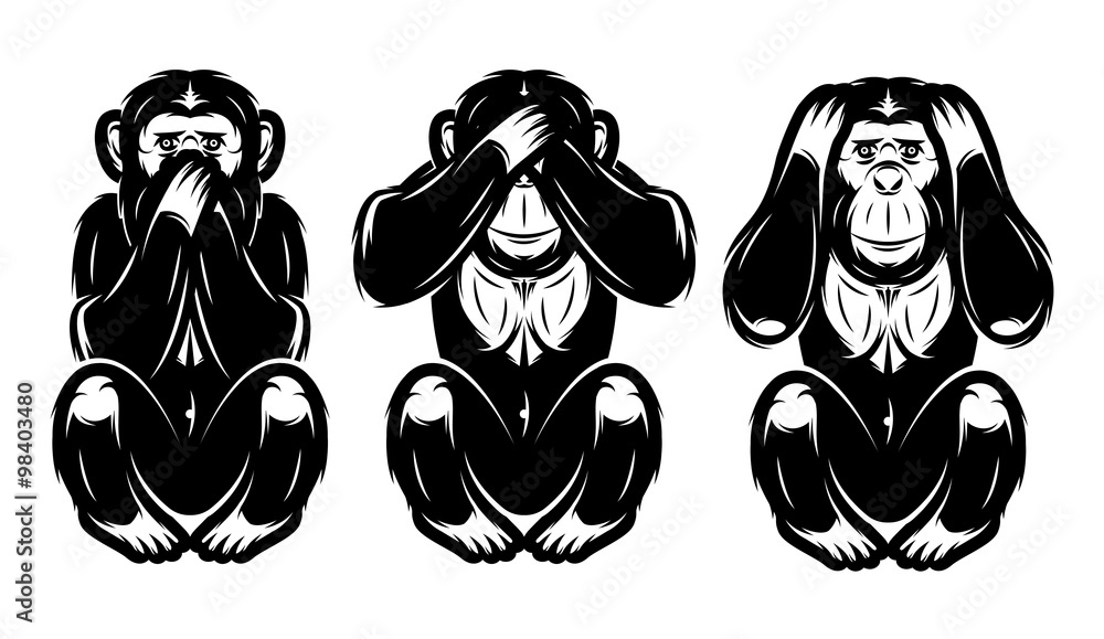 Naklejka premium set of three monkeys - hear no, see no, do not say