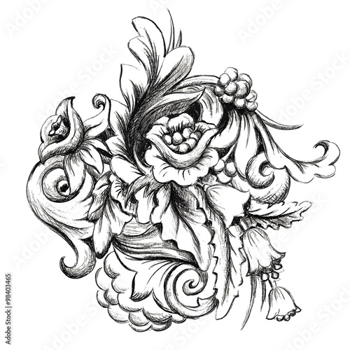 vector graphic bouquet, painted by hand in pencil