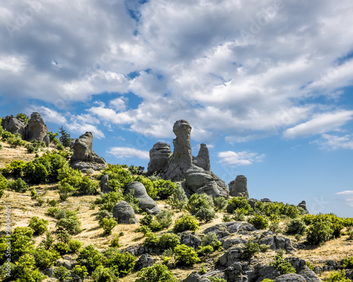 Bizarre rock formations on the plateau Demerdzhi in Crimea . photo