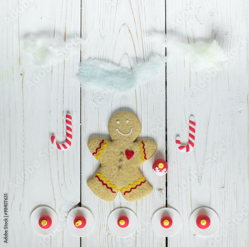 Gingerbread cookie man, on the white background