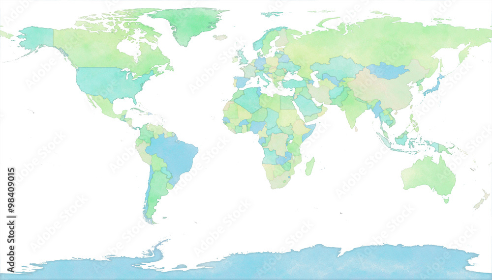 Cartina mondo, disegnata illustrata pennellate, confini Stati