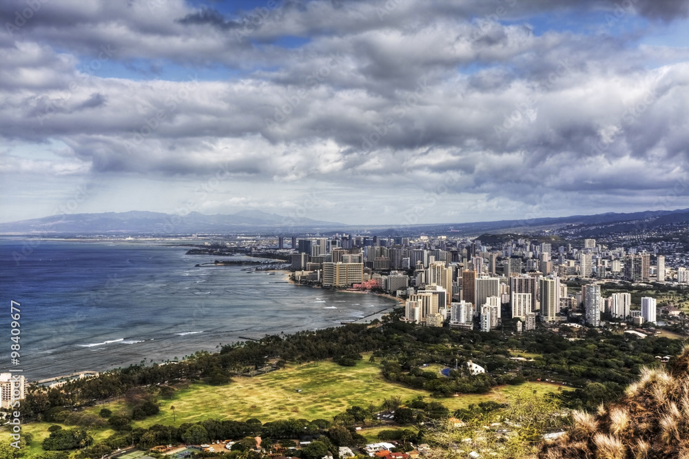 A daytime view over Honolulu in Hawaii