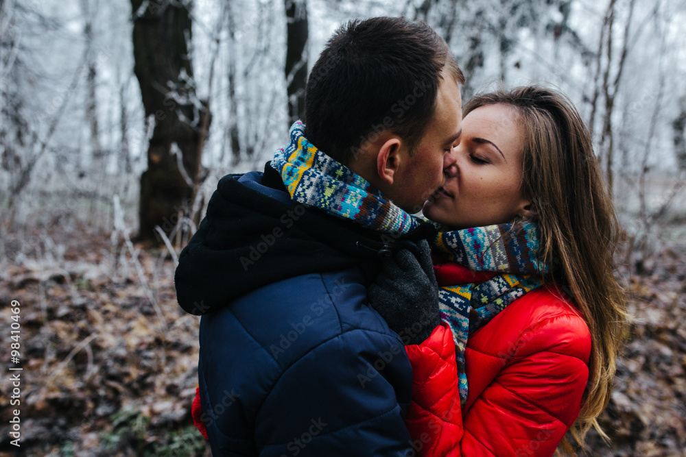 Fototapeta premium couple walking on a winter park