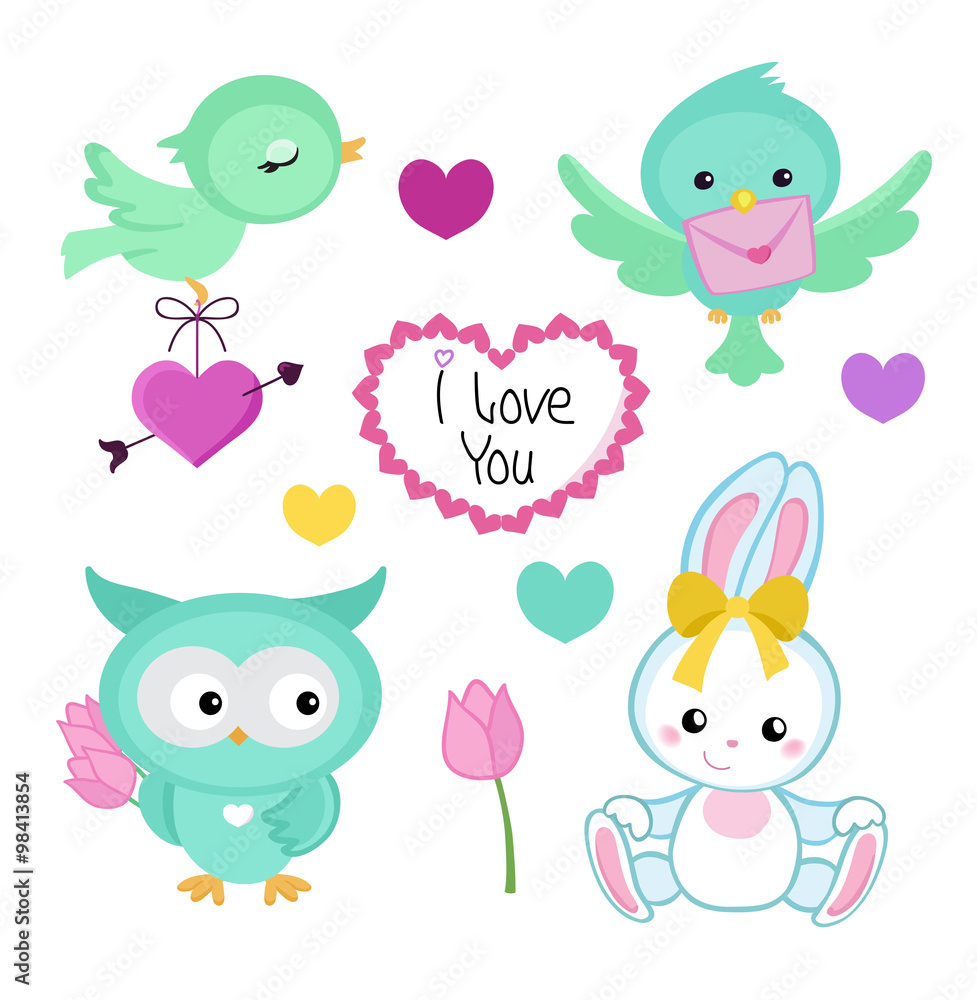 Collection of cute cute animals for Valentine's Day, weddings, congratulations, declarations of love. Collection of cute cute animals for Valentine's Day, weddings, congratulations, declarations of love.