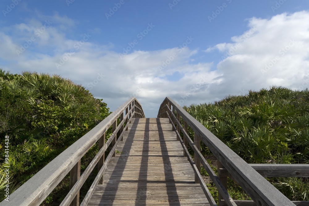Wooden ramp stairs to a beach with dunes in Florida - stairway to heaven