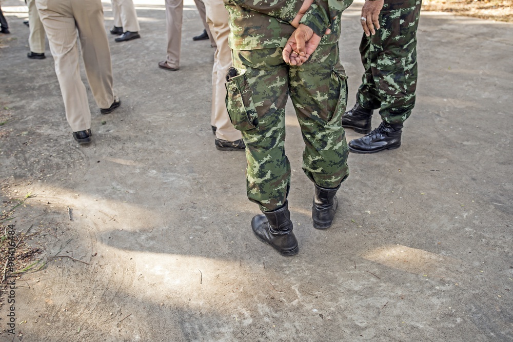 Army soldier in rest - Parade rest with government officer, senior official
Army soldier in rest - Parade rest with government officer, senior official