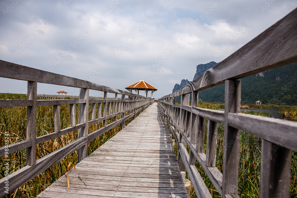 Wood bridge in Khao Sam Roi Yod National Park, Thailand.