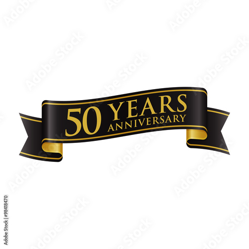 Simple Black Gold Ribbon Anniversary Logo 50