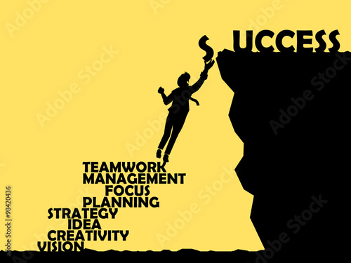 beautiful graphic design of method to success,way to success consist of teamwork,management,focus,planning,strategy,idea,creativity and vision