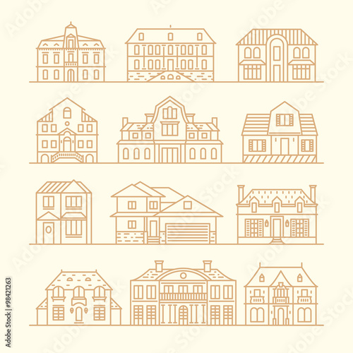 Big set houses icons elements vector linear style photo
