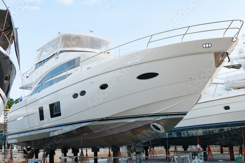 Luxury yacht at shipyard for maintenance in Phuket, Thailand