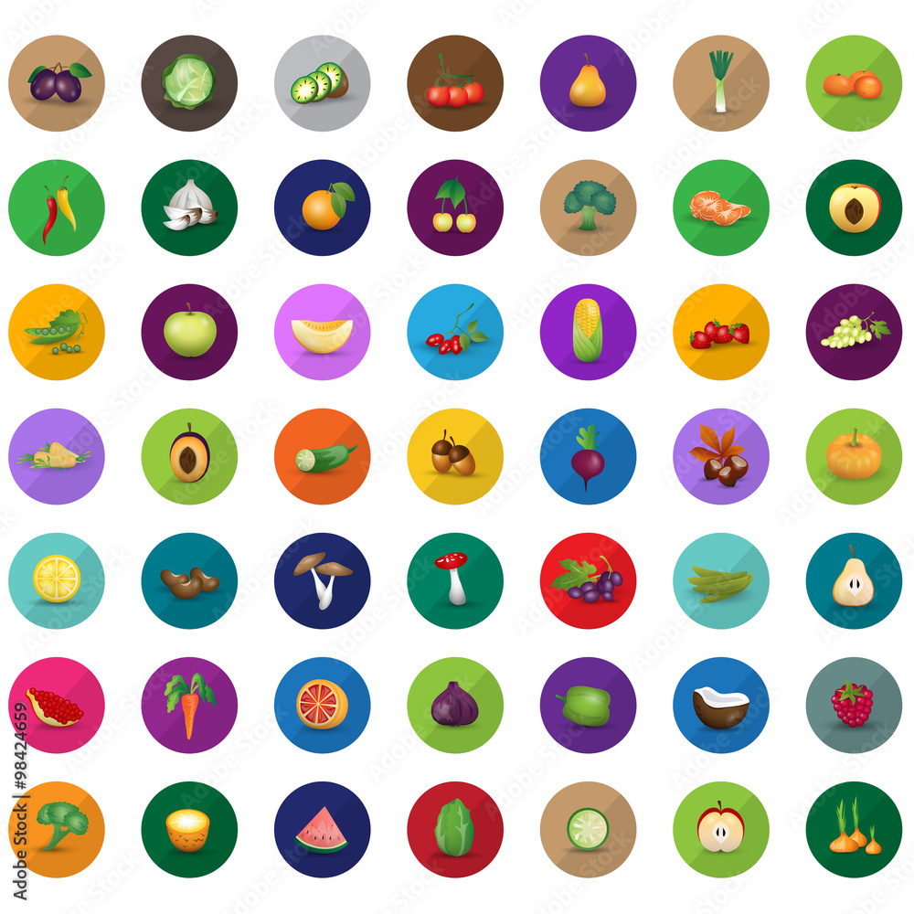 Fruits And Vegetables Set - Isolated On Background - Vector Illustration, Graphic Design. For Web, Websites, Print, Presentation Templates, Mobile Applications And Promotional Materials Fruits And Vegetables Set - Isolated On Background - Vector Illustration, Graphic Design. For Web, Websites, Print, Presentation Templates, Mobile Applications And Promotional Materials
