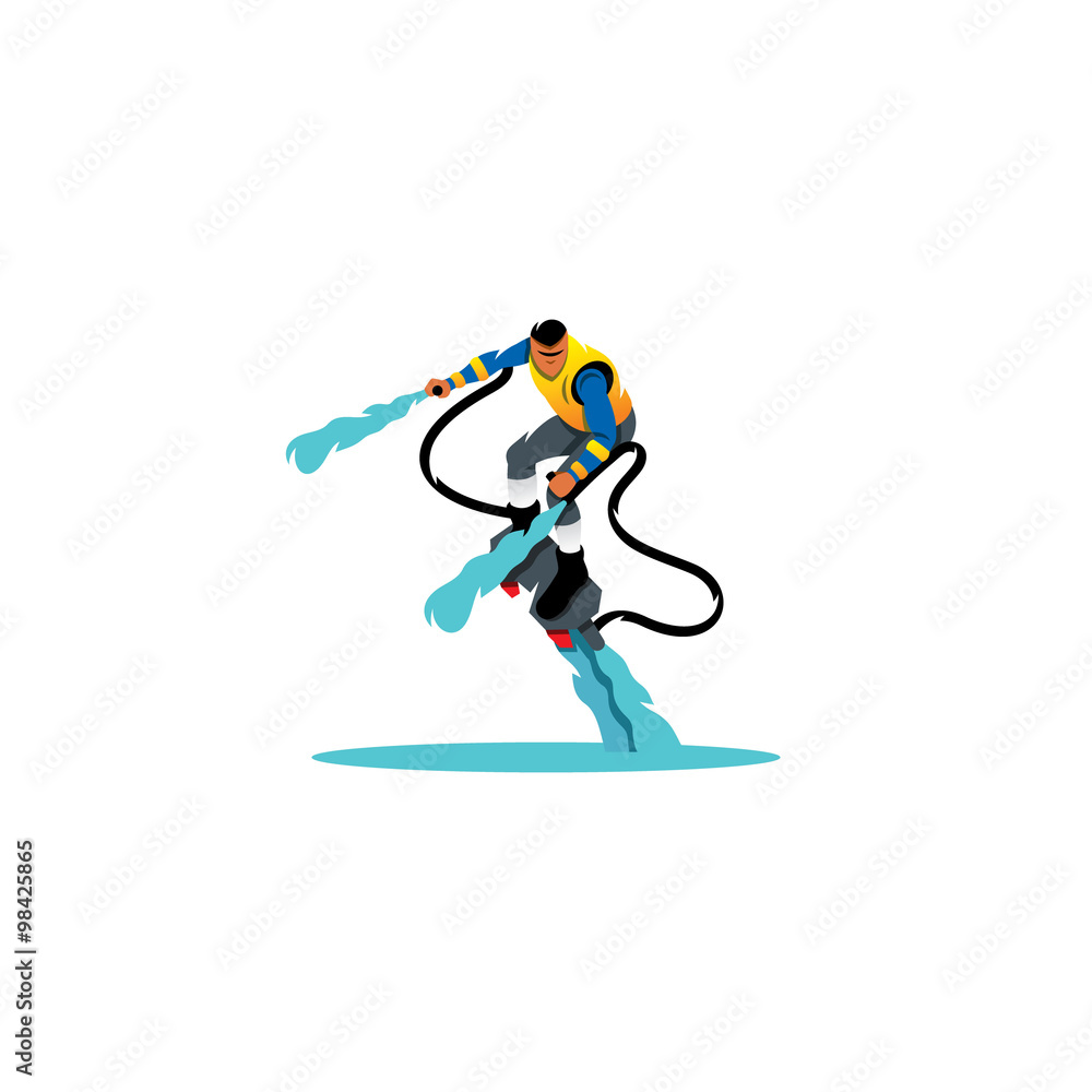 Flyboarding man. Vector Illustration.