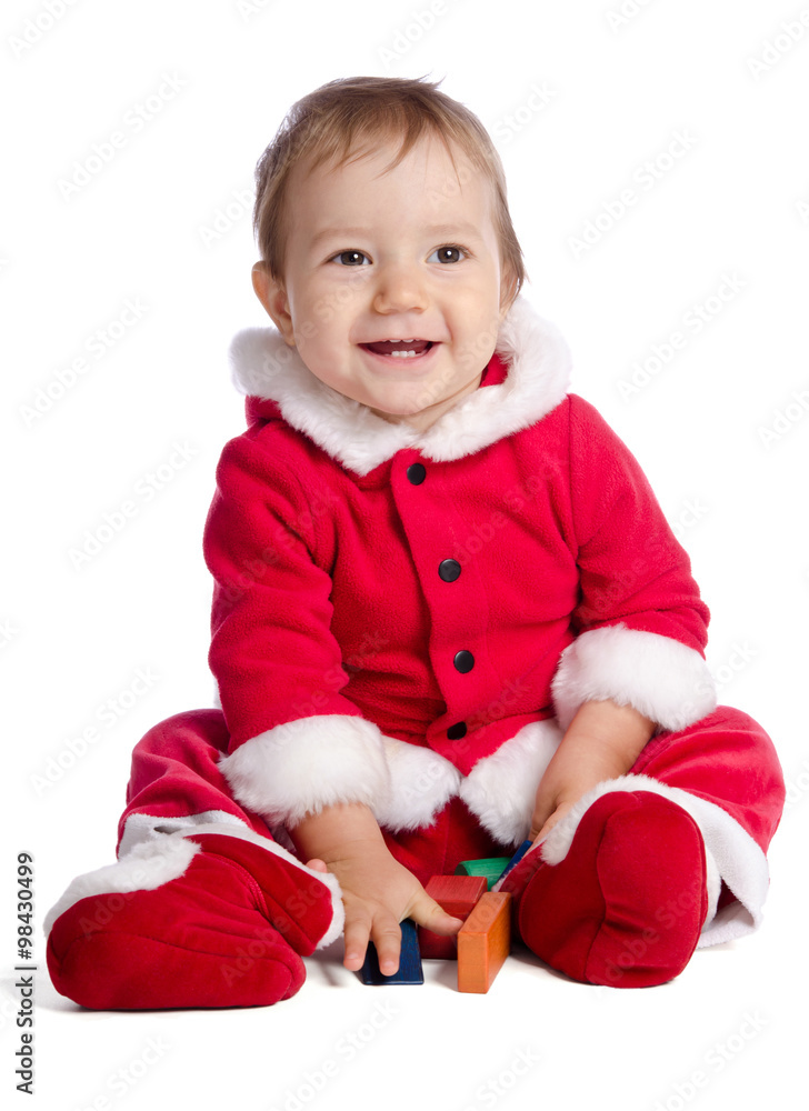funny baby in Santa Claus clothes on white background funny baby in Santa Claus clothes on white background