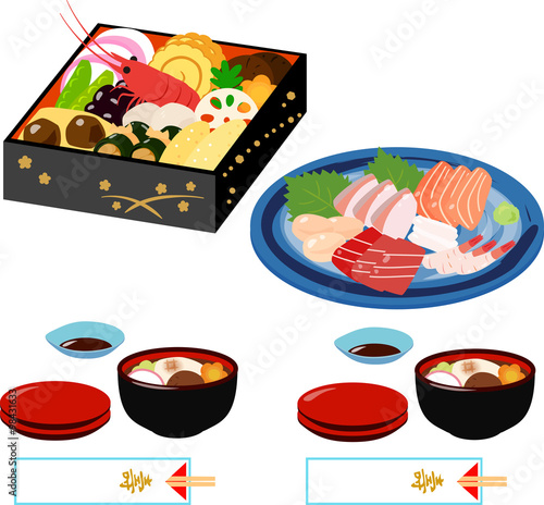 正月の食事、おせち、雑煮、お造り