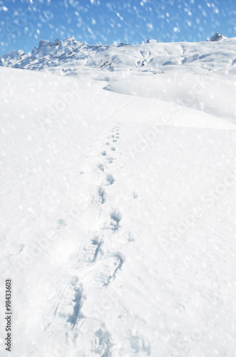 Footsteps on the snow. Melchsee-Frutt, Switzerland