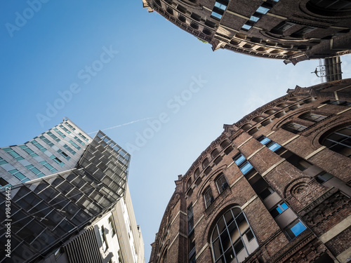 Austria, Vienna, view to gasometer and extension building from below