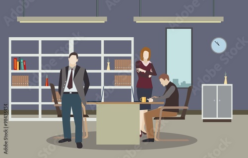Typical working day in the office. Vector illustration.