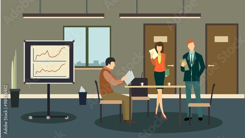 Typical working day in the office. Vector illustration.