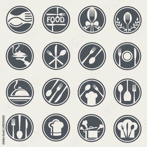 monochrome food and restaurant icon set