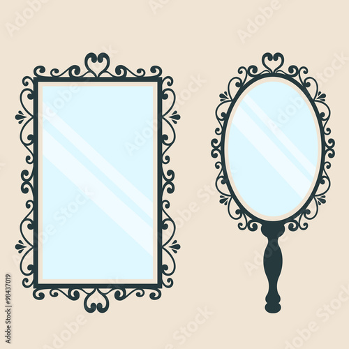 mirror square and  mirror with a handle on a background