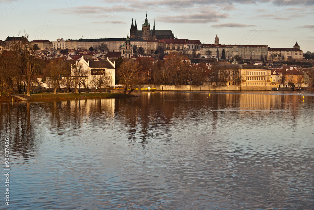 panorama of Prague castle with Hradcany and Vltava river