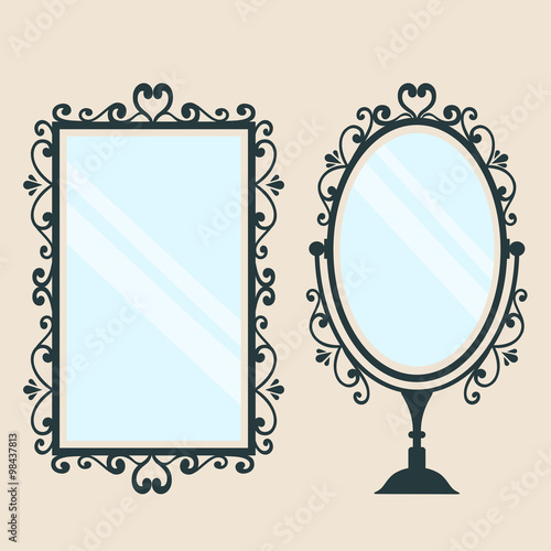 mirror square and  vintage mirror on a background