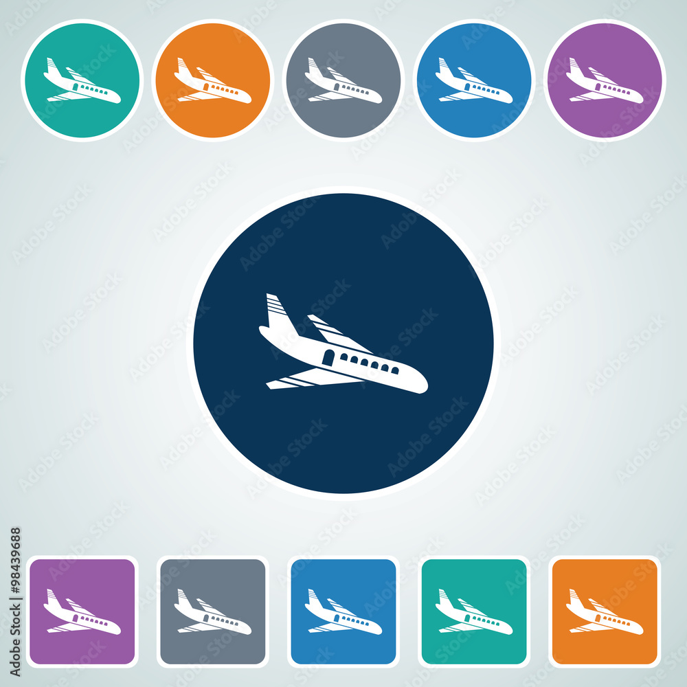 Icon of Airplane Landing in Multi Color Circle & Square Shape. Eps-10. Icon of Airplane Landing in Multi Color Circle & Square Shape. Eps-10.