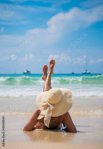 Sexy beautiful woman in bikini tropical beach