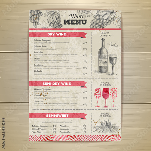 Vintage wine menu design. Document template