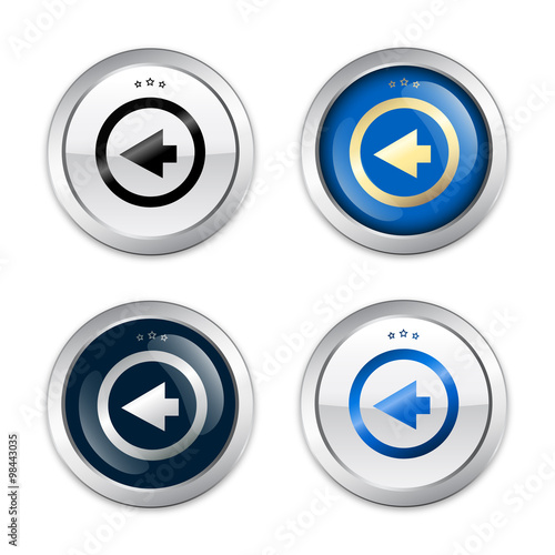 click back seals or icons with arrow symbol. Glossy silver seals or buttons.
