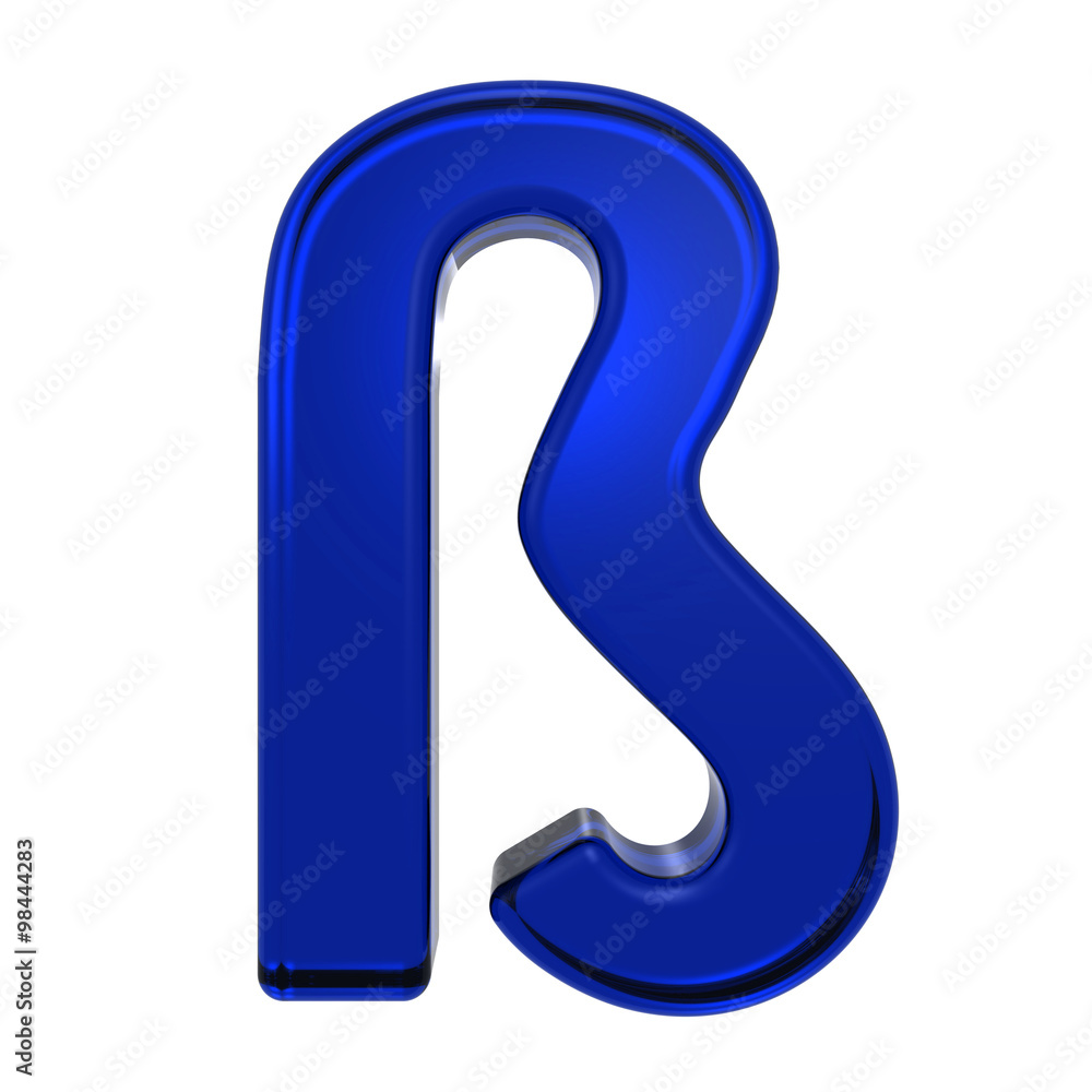 One letter from blue glass alphabet set, isolated on white. Computer generated 3D photo rendering. One letter from blue glass alphabet set, isolated on white. Computer generated 3D photo rendering.