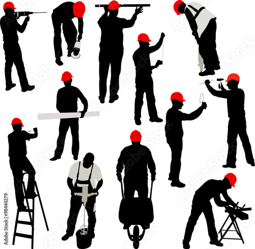 construction workers silhouettes collection - vector