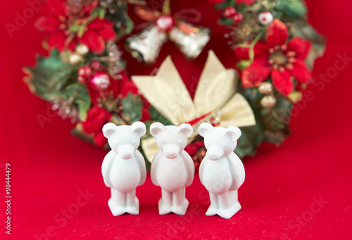 Wallpaper Mural beautiful small plaster bear wishes Merry Christmas, Red background Torontodigital.ca