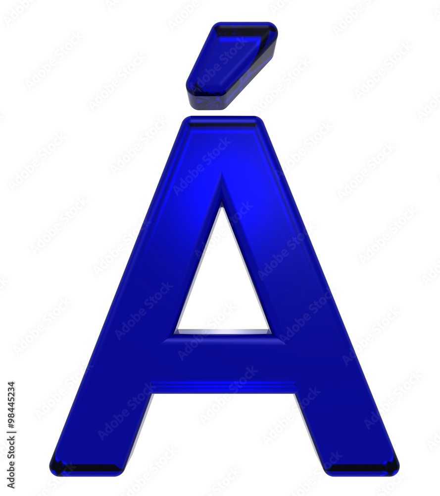 One letter from blue glass alphabet set, isolated on white. Computer generated 3D photo rendering. One letter from blue glass alphabet set, isolated on white. Computer generated 3D photo rendering.