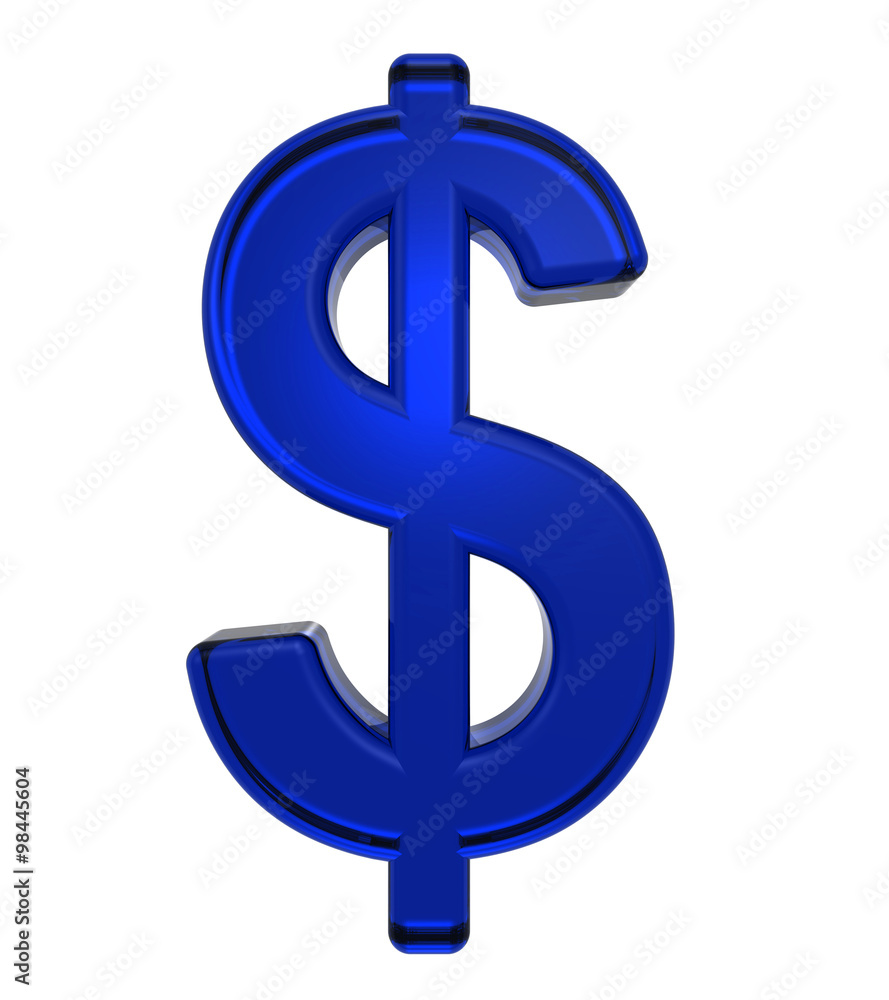 Dollar sign from blue glass alphabet set, isolated on white. Computer generated 3D photo rendering. Dollar sign from blue glass alphabet set, isolated on white. Computer generated 3D photo rendering.