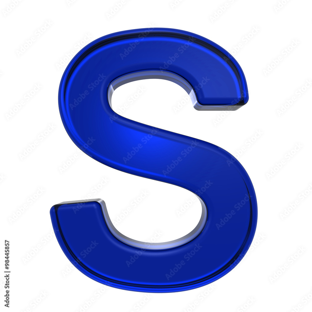 One letter from blue glass alphabet set, isolated on white. Computer generated 3D photo rendering. One letter from blue glass alphabet set, isolated on white. Computer generated 3D photo rendering.