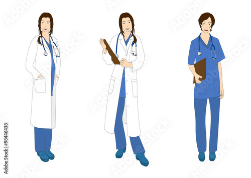 Medical Staff Woman Full Body Asian Color Vector Illustration