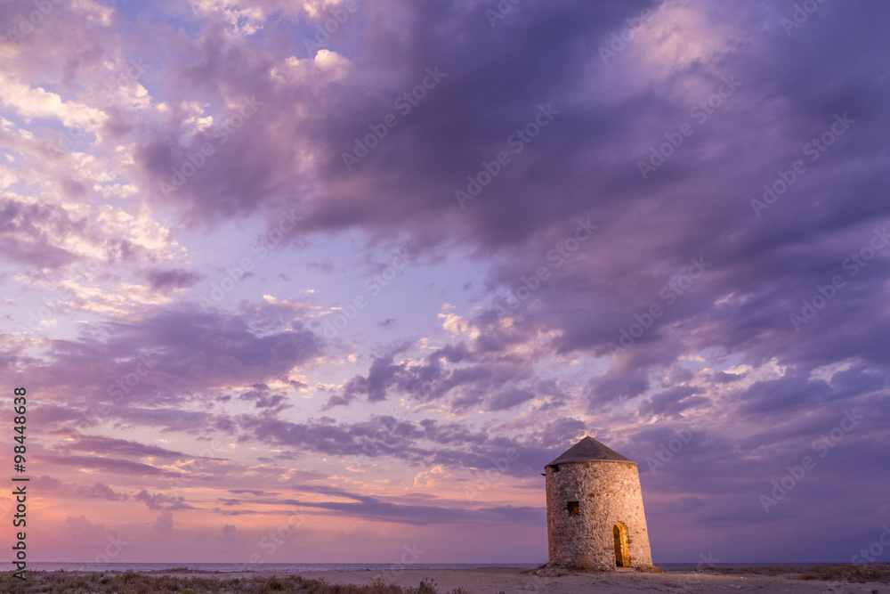 Old windmill ai Gyra Agios Ioannis beach, Lefkada