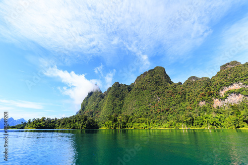 Mountain and sky over lagoon