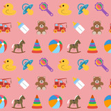 Baby seamless pattern with colored icons. Vector illustration.
