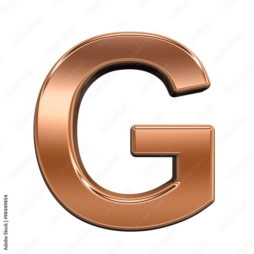 One letter from shiny copper alphabet set, isolated on white. Computer generated 3D photo rendering. One letter from shiny copper alphabet set, isolated on white. Computer generated 3D photo rendering.