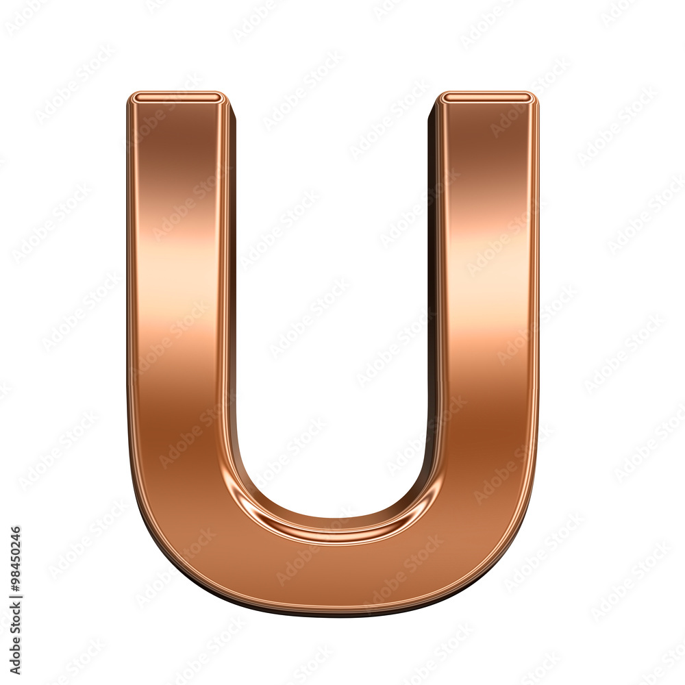 One letter from shiny copper alphabet set, isolated on white. Computer generated 3D photo rendering. One letter from shiny copper alphabet set, isolated on white. Computer generated 3D photo rendering.