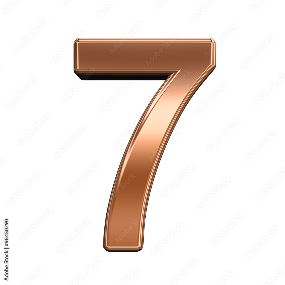 One digit from shiny copper alphabet set, isolated on white. Computer generated 3D photo rendering. One digit from shiny copper alphabet set, isolated on white. Computer generated 3D photo rendering.